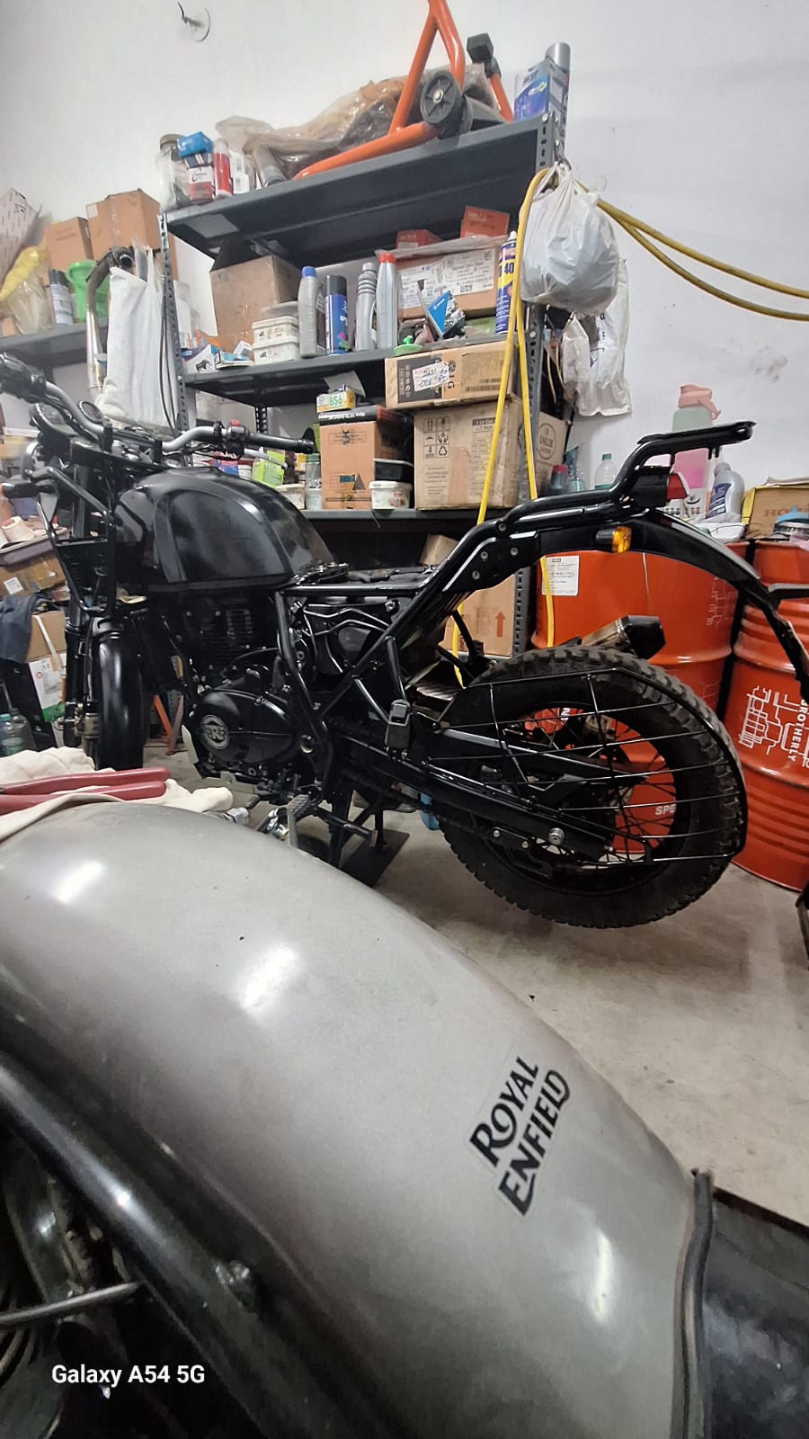 Motorcycle engine being serviced